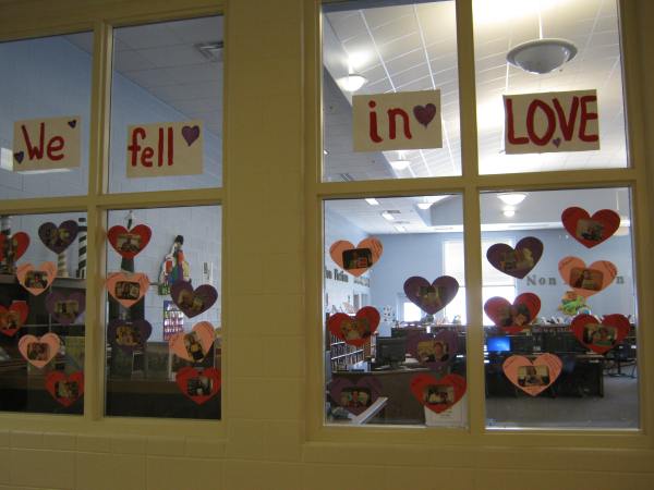 Our window display outside the media center.